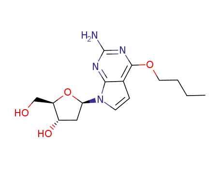 Molecular Structure of 115945-79-4 (2-amino-4-butoxy-7-(2-deoxy-β-D-erythro-pentofuranosyl)-7H-pyrrolo<2,3-d>pyrimidine)