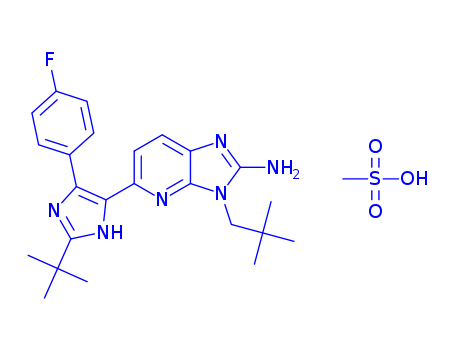 3H-Imidazo[4,5-b]pyridin-2-amine, 5-[2-(1,1-dimethylethyl)-4-(4-fluorophenyl)-1H-imidazol-5-yl]-3-(2,2-dimethylpropyl)-, methanesulfonate (1:2)