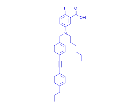 Molecular Structure of 866932-55-0 (2-Fluoro-5-[(hexyl)[4-[(4-propylphenyl)ethynyl]benzyl]amino]benzoic acid)