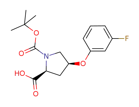 Molecular Structure of 869681-96-9 (1,2-Pyrrolidinedicarboxylic acid, 4-(3-fluorophenoxy)-,
1-(1,1-dimethylethyl) ester, (2S,4S)-)