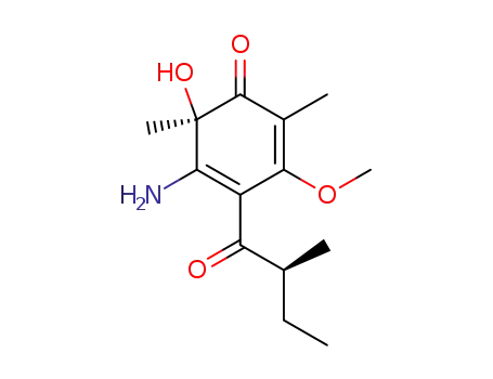 Molecular Structure of 86996-89-6 ([R,(+)]-5-Amino-6-hydroxy-3-methoxy-2,6-dimethyl-4-[(2S)-2-methyl-1-oxobutyl]-2,4-cyclohexadiene-1-one)