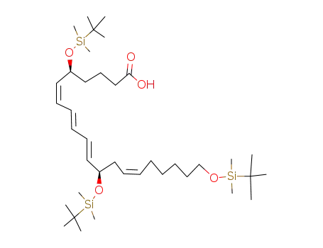 Molecular Structure of 129594-38-3 (5(S),12(R),20-tris<(tert-butyldimethylislyl)oxy>-6(Z),8(E),10(E),14(Z)-eicosatetraenoic acid)