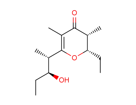 Molecular Structure of 86797-90-2 ((2S,3R)-2-ethyl-6-[(2S)-3-hydroxypentan-2-yl]-3,5-dimethyl-2,3-dihydro-4H-pyran-4-one)