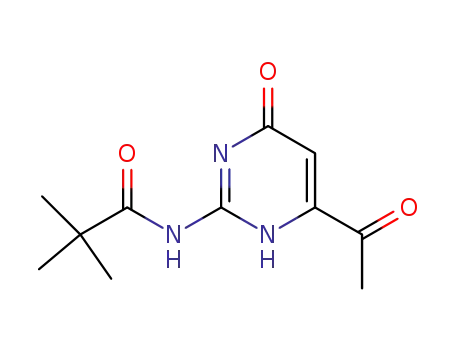 Molecular Structure of 86993-48-8 (N-(6-acetyl-4-oxo-1,4-dihydropyrimidin-2-yl)-2,2-dimethylpropanamide)