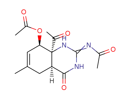 Molecular Structure of 87037-51-2 ((4aS,8R,8aS)-8a-acetyl-2-(acetylamino)-6-methyl-4-oxo-3,4,4a,5,8,8a-hexahydroquinazolin-8-yl acetate)
