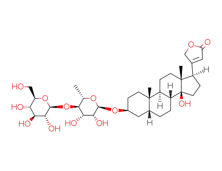 Molecular Structure of 79435-42-0 ((3beta,5beta)-3-{[6-deoxy-4-O-(beta-D-glucopyranosyl)-alpha-L-mannopyranosyl]oxy}-14-hydroxycard-20(22)-enolide)