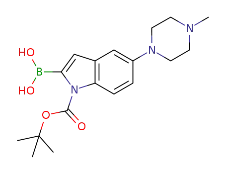 Molecular Structure of 913388-75-7 (1H-Indole-1-carboxylic acid, 2-borono-5-(4-methyl-1-piperazinyl)-, 1-(1,1-dimethylethyl) ester)