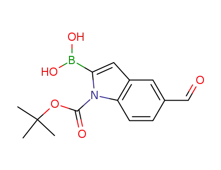 Molecular Structure of 913388-54-2 (1H-Indole-1-carboxylic acid, 2-borono-5-formyl-, 1-(1,1-dimethylethyl) ester)