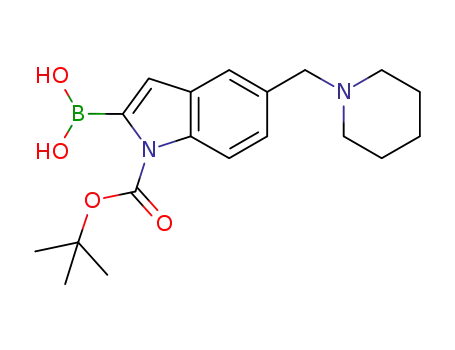 Molecular Structure of 913388-56-4 (1H-Indole-1-carboxylic acid, 2-borono-5-(1-piperidinylmethyl)-, 1-(1,1-dimethylethyl) ester)