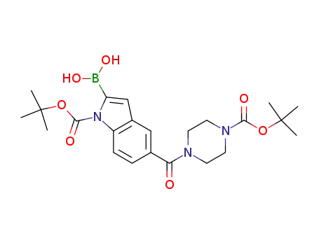 Molecular Structure of 913388-55-3 (1H-Indole-1-carboxylic acid, 2-borono-5-[[4-[(1,1-dimethylethoxy)carbonyl]-1-piperazinyl]carbonyl]-, 1-(1,1-dimethylethyl) ester)