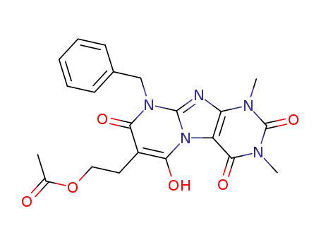 Molecular Structure of 91285-17-5 (Pyrimido[2,1-f]purine-2,4,8(1H,3H,9H)-trione,  7-[2-(acetyloxy)ethyl]-6-hydroxy-1,3-dimethyl-9-(phenylmethyl)-)