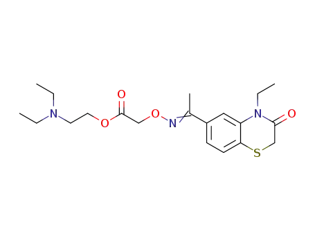 Molecular Structure of 91119-88-9 (2-(diethylamino)ethyl ({[(1E)-1-(4-ethyl-3-oxo-3,4-dihydro-2H-1,4-benzothiazin-6-yl)ethylidene]amino}oxy)acetate)