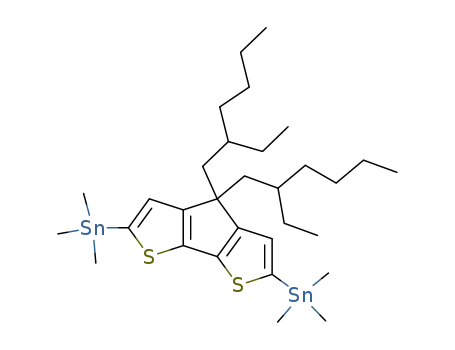 Molecular Structure of 920504-00-3 (2,6-Bis(triMethyltin)-4,4-bis(2-ethylhexyl)-4H-cyclopenta[2,1-b:3,4-b']dithiophene)