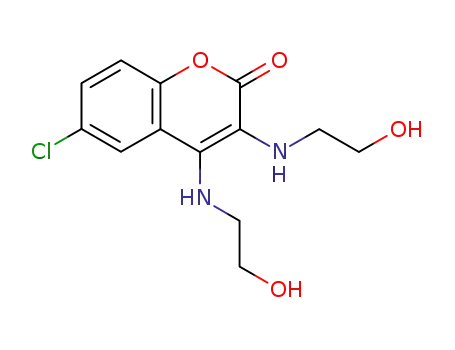Molecular Structure of 91911-79-4 (6-chloro-3,4-bis[(2-hydroxyethyl)amino]-2H-chromen-2-one)