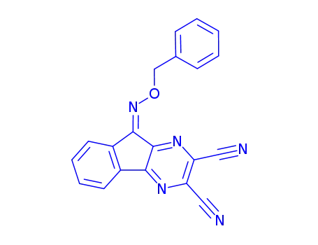 Molecular Structure of 924296-18-4 (9H-Indeno[1,2-b]pyrazine-2,3-dicarbonitrile, 9-[(phenylmethoxy)imino]-)