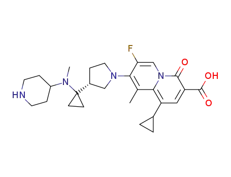 Molecular Structure of 922718-09-0 ((R)-1-cyclopropyl-7-fluoro-9-methyl-8-[3-[1-(methyl-piperidin-4-yl-amino)-cyclopropyl]-pyrrolidin-1-yl]-4-oxo-4H-quinolizine-3-carboxylic acid)