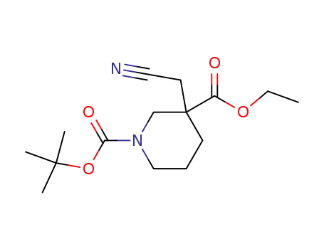 Molecular Structure of 923009-49-8 (1,3-Piperidinedicarboxylic acid, 3-(cyanomethyl)-, 1-(1,1-dimethylethyl) 3-ethyl ester)