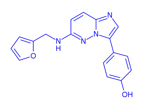 Molecular Structure of 928333-30-6 (4-[6-[[(Furan-2-yl)methyl]amino]imidazo[1,2-b]pyridazin-3-yl]phenol)