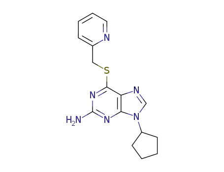 Molecular Structure of 93014-76-7 (9-Cyclopentyl-6-((2-pyridinylmethyl)thio)-9H-purin-2-amine)