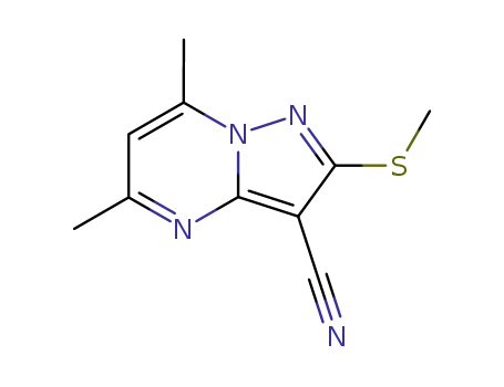 Molecular Structure of 90842-90-3 (5,7-DIMETHYL-2-(METHYLSULFANYL)PYRAZOLO[1,5-A]PYRIMIDINE-3-CARBONITRILE)