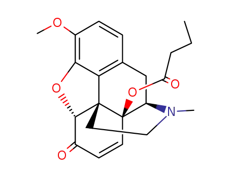 Molecular Structure of 909-94-4 ((5alpha)-3-methoxy-17-methyl-6-oxo-7,8-didehydro-4,5-epoxymorphinan-14-yl butanoate)