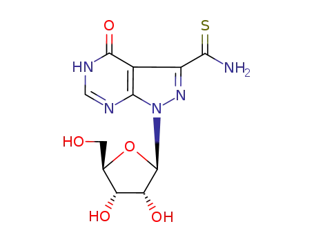 Molecular Structure of 90914-47-9 (4-oxo-1-beta-D-ribofuranosyl-2,4-dihydro-1H-pyrazolo[3,4-d]pyrimidine-3-carbothioamide)