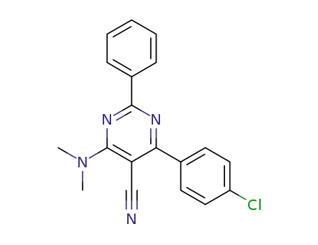 Molecular Structure of 320417-50-3 (4-(4-CHLOROPHENYL)-6-(DIMETHYLAMINO)-2-PHENYL-5-PYRIMIDINECARBONITRILE)