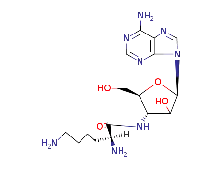 Molecular Structure of 28342-86-1 (2,6-diamino-N-[5-(6-amino-9H-purin-9-yl)-4-hydroxy-2-(hydroxymethyl)tetrahydrofuran-3-yl]hexanamide (non-preferred name))