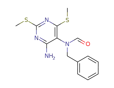 Molecular Structure of 93569-41-6 (N-[4-amino-2,6-bis(methylsulfanyl)pyrimidin-5-yl]-N-benzyl-formamide)