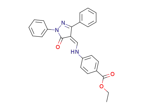 Molecular Structure of 23711-43-5 (4-[[(3,4-Dihydro-3-oxo-2,5-diphenyl-2H-pyrazol-4-ylidene)methyl]amino]benzoic acid ethyl ester)