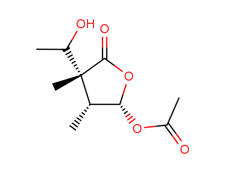 Molecular Structure of 103560-91-4 (Acetic acid (2S,3R,4R)-4-(1-hydroxy-ethyl)-3,4-dimethyl-5-oxo-tetrahydro-furan-2-yl ester)