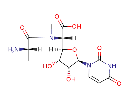 Molecular Structure of 93806-87-2 (2-(2-aminopropanoyl-methyl-amino)-2-[(2R,3S,4R,5R)-5-(2,4-dioxopyrimidin-1-yl)-3,4-dihydroxy-tetrahydrofuran-2-yl]acetic acid)