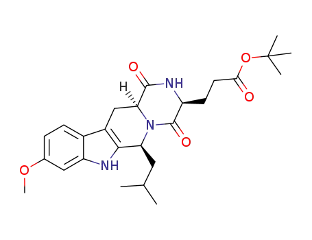 Molecular Structure of 461054-93-3 ((3S,6S,12aS)-1,2,3,4,6,7,12,12a-Octahydro-9-methoxy-6-(2-methylpropyl)-1,4-dioxopyrazino[1',2':1,6]pyrido[3,4-b]indole-3-propanoic acid 1,1-dimethylethyl ester)