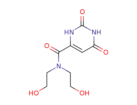 Molecular Structure of 3346-70-1 (N,N-bis(2-hydroxyethyl)-2,6-dioxo-1,2,3,6-tetrahydropyrimidine-4-carboxamide)
