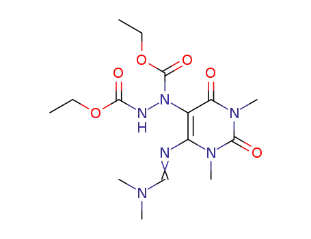 Molecular Structure of 120788-72-9 (5-<1,2-bis(ethoxycarbonyl)hydrazino>-6-<<(dimethylamino)methylene>amino>-1,3-dimethyluracil)