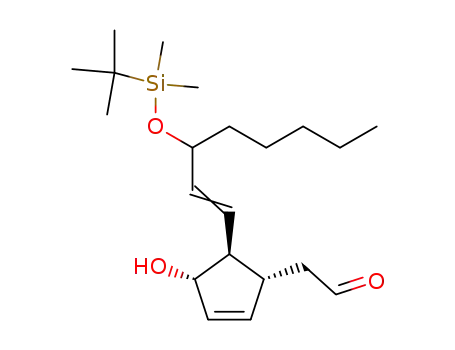 Molecular Structure of 72974-55-1 (2-Cyclopentene-1-acetaldehyde,
5-[3-[[(1,1-dimethylethyl)dimethylsilyl]oxy]-1-octenyl]-4-hydroxy-)