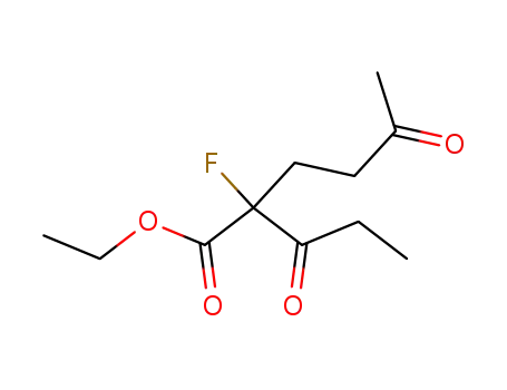 Molecular Structure of 102283-24-9 (2-Fluoro-5-oxo-2-propionyl-hexanoic acid ethyl ester)