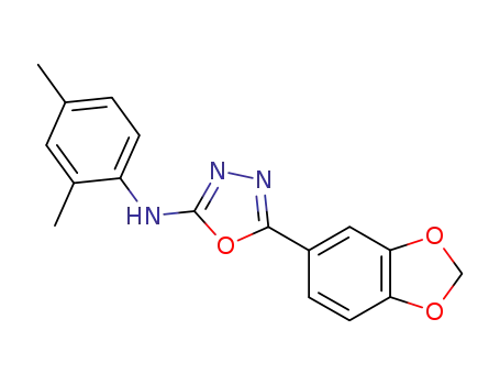 Molecular Structure of 67829-24-7 (5-(1,3-benzodioxol-5-yl)-N-(2,4-dimethylphenyl)-1,3,4-oxadiazol-2-amine)