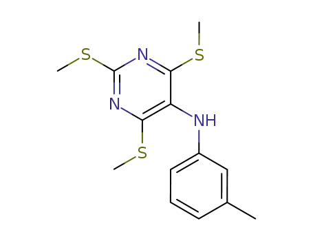Molecular Structure of 93898-41-0 (N-(3-methylphenyl)-2,4,6-tris(methylsulfanyl)pyrimidin-5-amine)