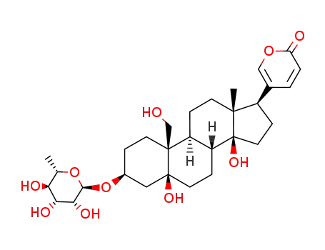 Molecular Structure of 63977-36-6 ((3beta,5beta)-3-[(6-deoxy-alpha-L-mannopyranosyl)oxy]-5,14,19-trihydroxybufa-20,22-dienolide)
