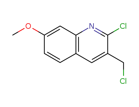 Molecular Structure of 73863-49-7 (2-CHLORO-3-(CHLOROMETHYL)-7-METHOXYQUINOLINE)