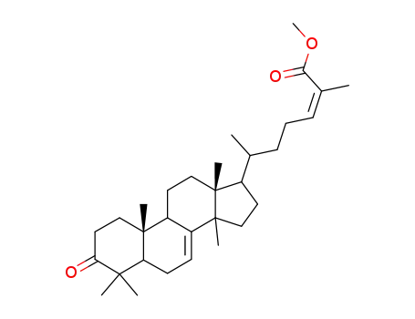 Molecular Structure of 79157-62-3 (Lanosta-7,24-dien-26-oic acid, 3-oxo-, methyl ester, (13alpha,14beta,1 7alpha,20S,24E)-)