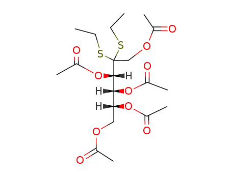 Molecular Structure of 7621-93-4 (1-O,3-O,4-O,5-O,6-O-Pentaacetyl-D-fructose diethyl dithioacetal)
