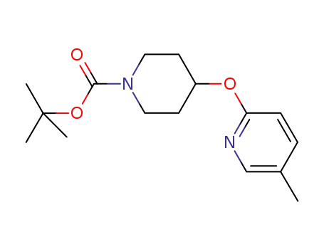 Molecular Structure of 939986-12-6 (4-(5-Methyl-pyridin-2-yloxy)-piperidine-1-carboxylic acid tert-butyl ester, 98+% C16H24N2O3, MW: 292.38)