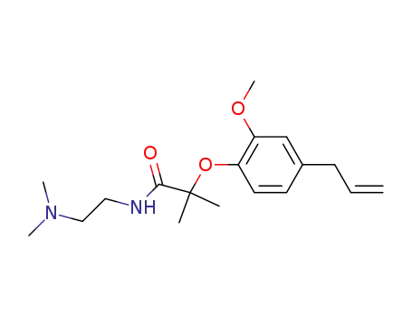 Molecular Structure of 93999-78-1 (N-[2-(dimethylamino)ethyl]-2-(2-methoxy-4-prop-2-en-1-ylphenoxy)-2-methylpropanamide)