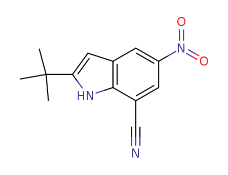 Molecular Structure of 952664-97-0 (2-tert-butyl-5-nitro-1H-indole-7-carbonitrile)