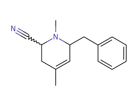 Molecular Structure of 92869-82-4 (6-benzyl-1,4-dimethyl-1,2,3,6-tetrahydropyridine-2-carbonitrile)