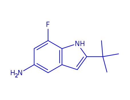 Molecular Structure of 952664-95-8 (2-(tert-Butyl)-7-fluoro-1H-indol-5-amine)