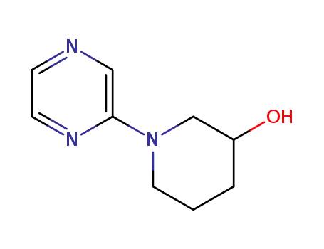 Molecular Structure of 939986-87-5 (1-Pyrazin-2-yl-piperidin-3-ol, 98+% C9H13N3O, MW: 179.22)