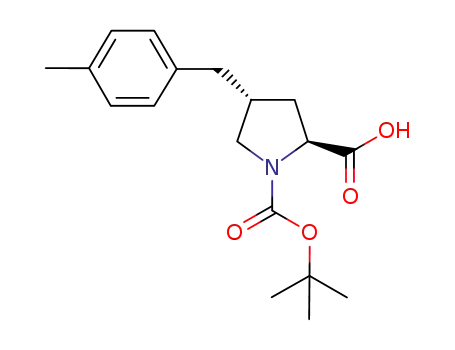 Molecular Structure of 959581-21-6 ((2S,4R)-1-(tert-butoxycarbonyl)-4-(4-Methylbenzyl)pyrrolidine-2-carboxylic acid)
